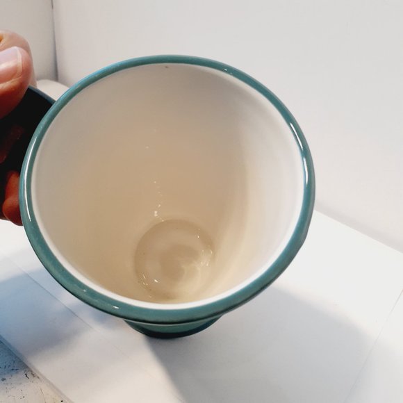 SUSAN WINGET THE STUDIO SHOP Footed MUG abstract Coffee Mug teal yellow orange - Picture 4 of 6